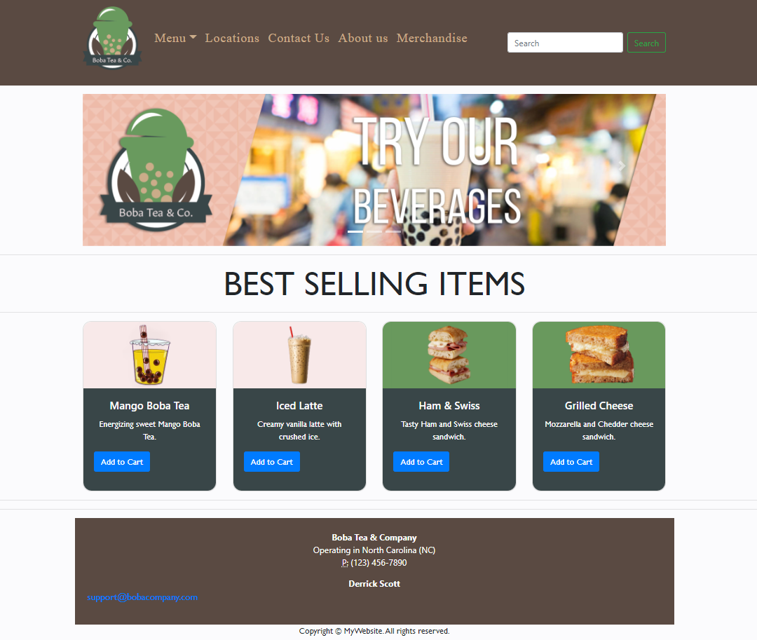 Boba Tea & Co. website mockup screenshot